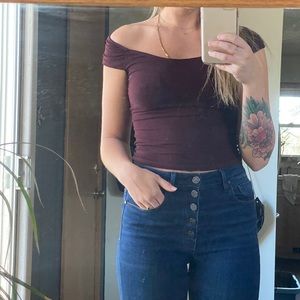 Maroon Off the Shoulder Crop